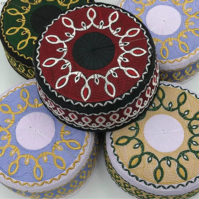 Kids Muslim Hat Ethnic Style Men Prayer Hats Adult Embroidery Arabia Turban Cap Flat Top Hats Arab Saudi Arabia Islamic Hat