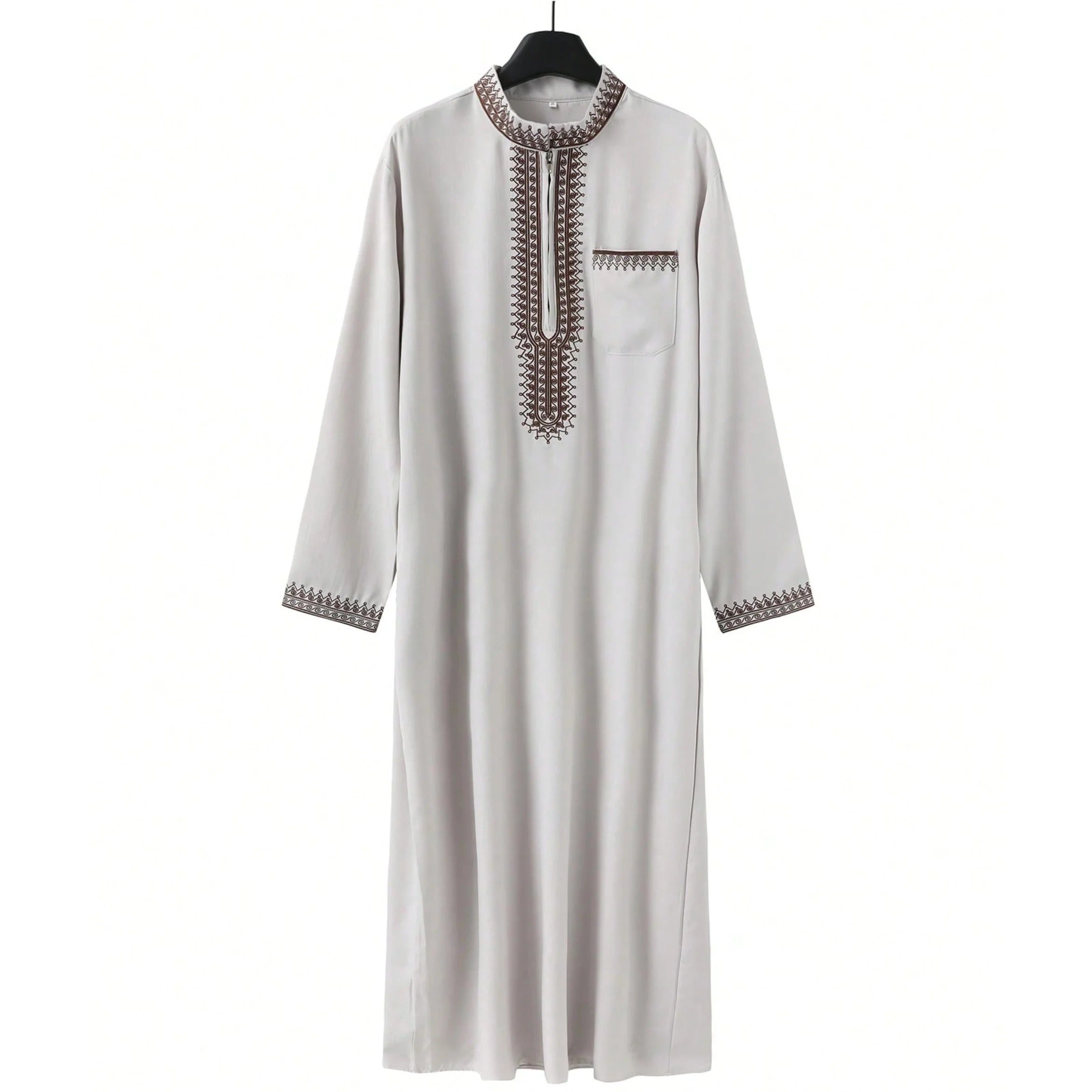 Muslim men's long robe, luxurious high-end fashionable embroidered robe, casual round neck daily holiday men's long robe