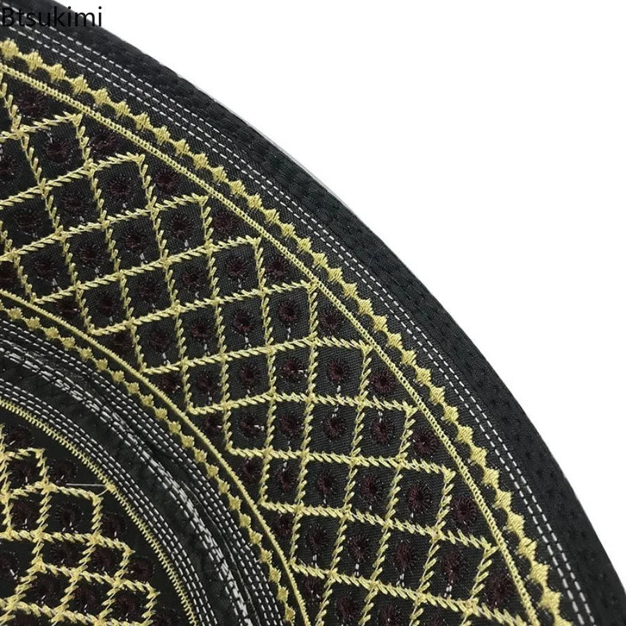 Muslim Fashion Men Prayer Hats Saudi Arabia Head Wear Islamic Clothing Vintage Embroidery Cap Ramadan Flat-top Hat