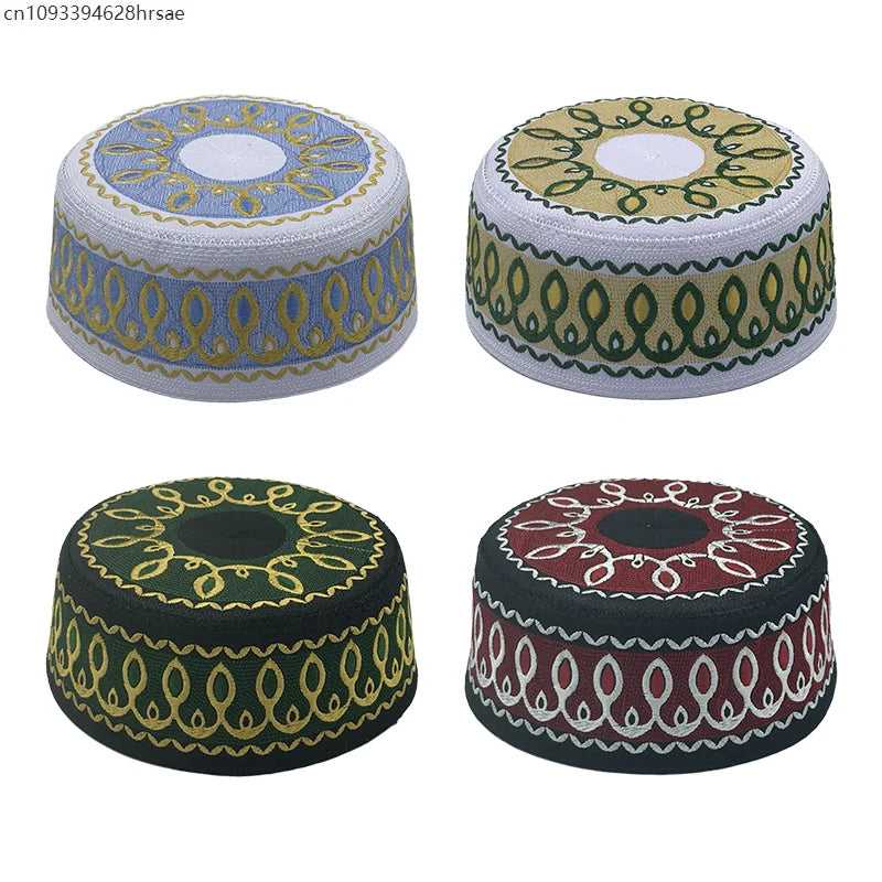 Kids Muslim Hat Ethnic Style Men Prayer Hats Adult Embroidery Arabia Turban Cap Flat Top Hats Arab Saudi Arabia Islamic Hat