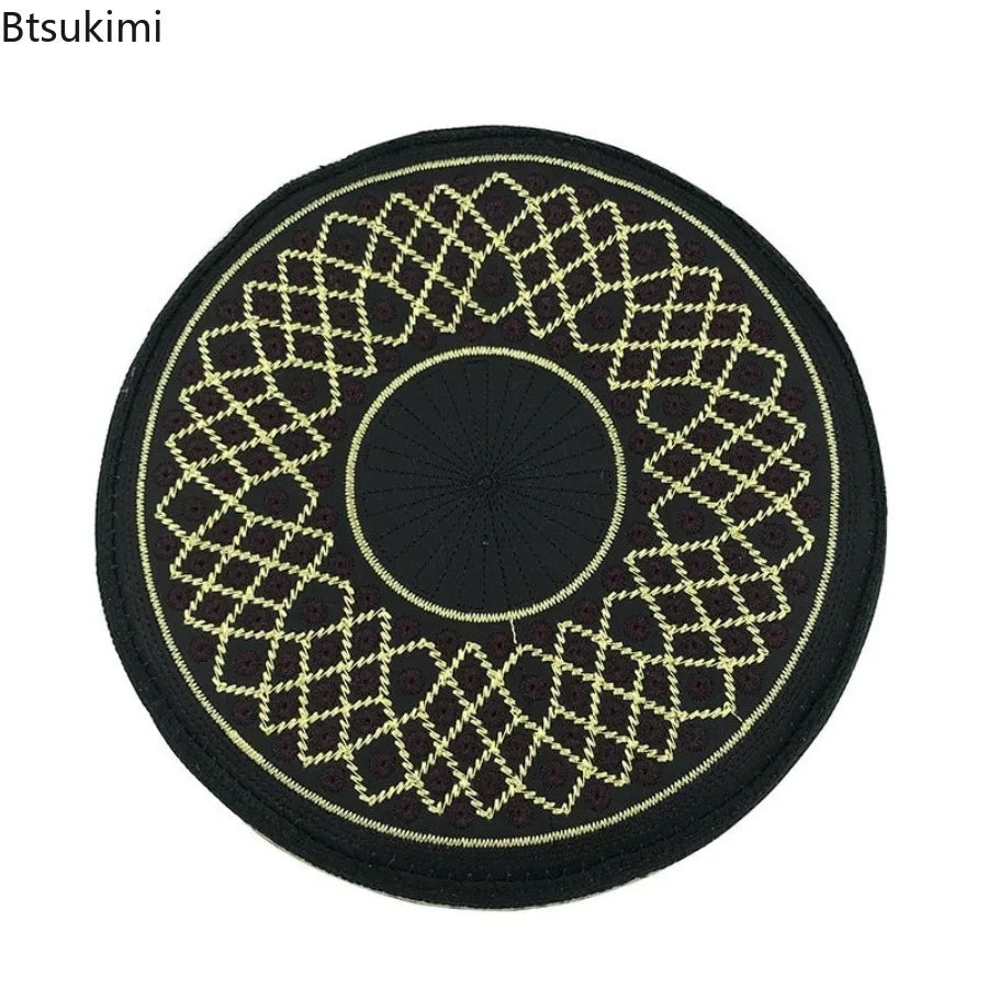 Muslim Fashion Men Prayer Hats Saudi Arabia Head Wear Islamic Clothing Vintage Embroidery Cap Ramadan Flat-top Hat