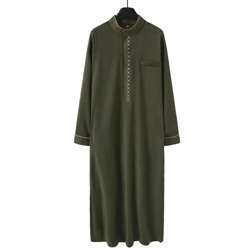 New Islamic Muslim Men's Thobe Long-sleeved Classic Embroidery Robe Arabic Ethnic Style Men's Casual Formal Robe Prayer Dress