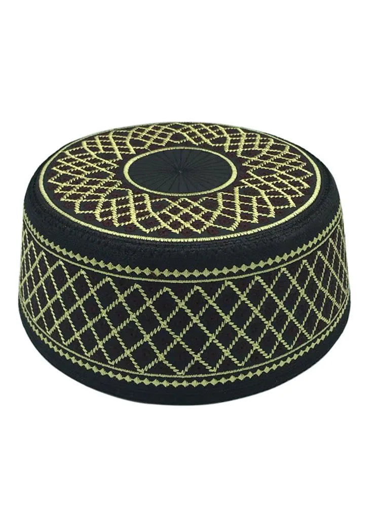 Muslim Fashion Men Prayer Hats Saudi Arabia Head Wear Islamic Clothing Vintage Embroidery Cap Ramadan Flat-top Hat
