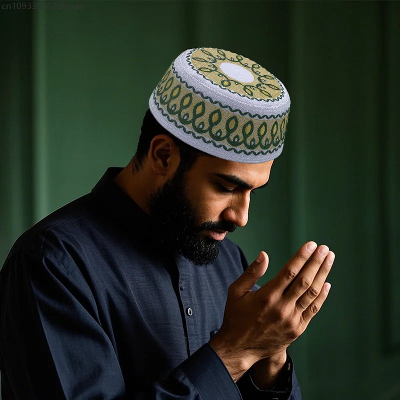 Kids Muslim Hat Ethnic Style Men Prayer Hats Adult Embroidery Arabia Turban Cap Flat Top Hats Arab Saudi Arabia Islamic Hat