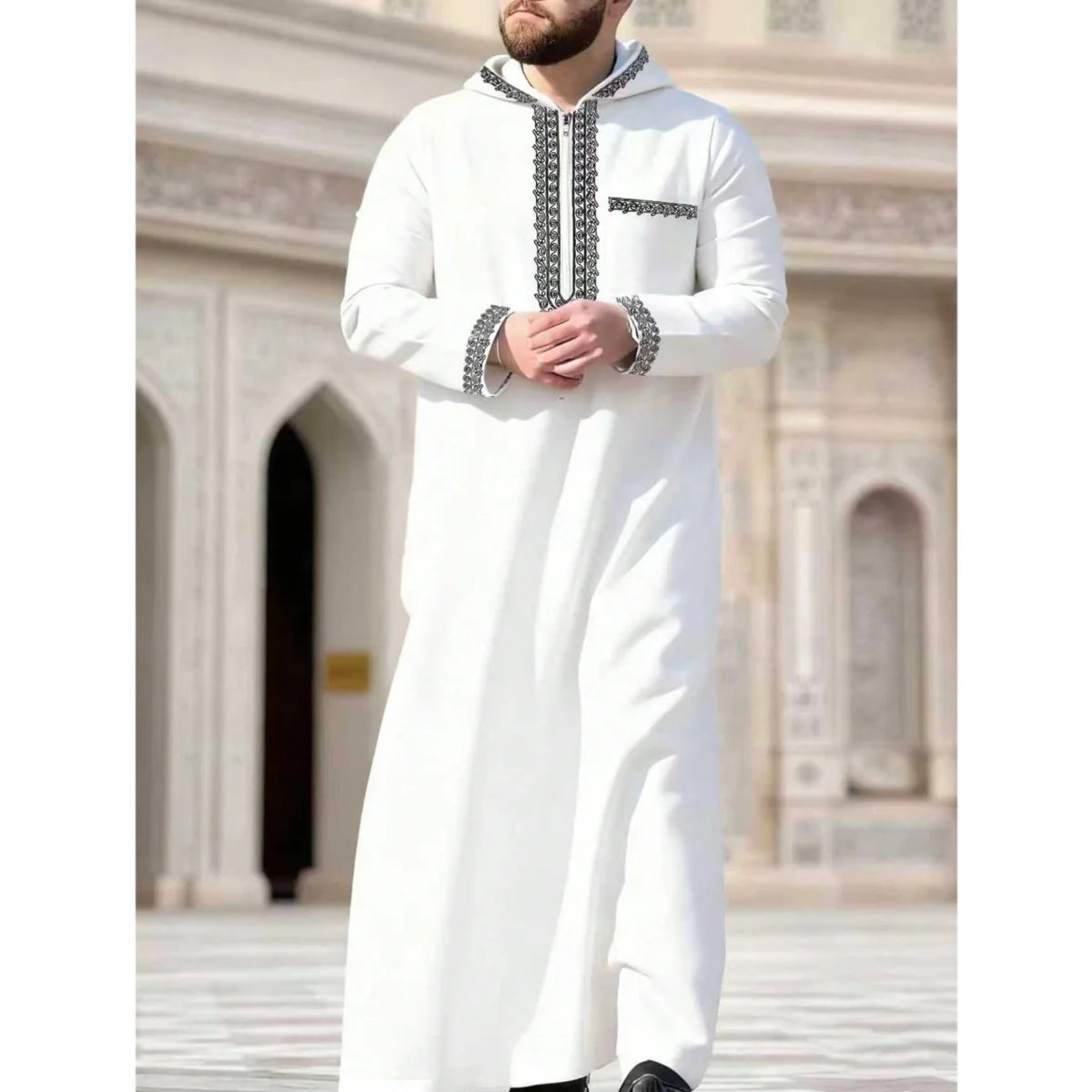Muslim men's long robe, luxurious high-end fashionable embroidered robe, casual round neck daily holiday men's long robe