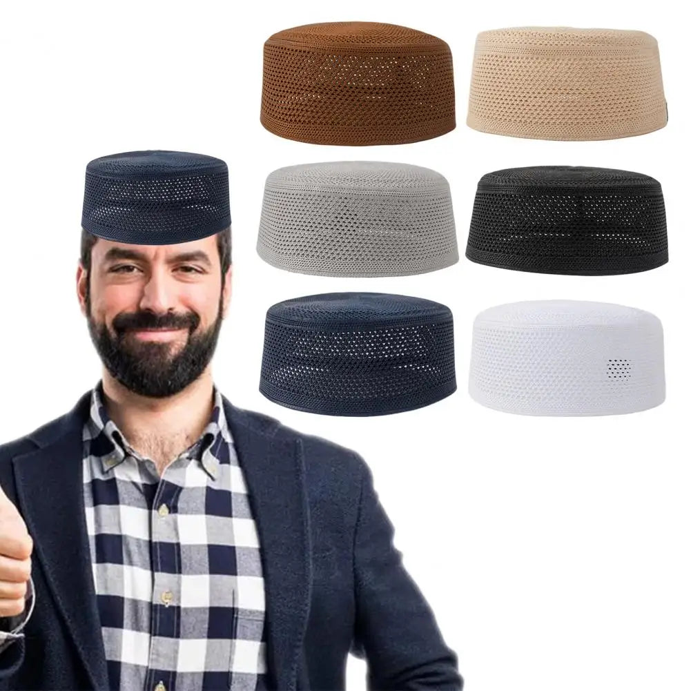Men Top Hat Muslim Yarmulke With Mesh Design Ethnic Style Strong Breathability Solid Color Hat Outdoor Outfit Accessory Daily