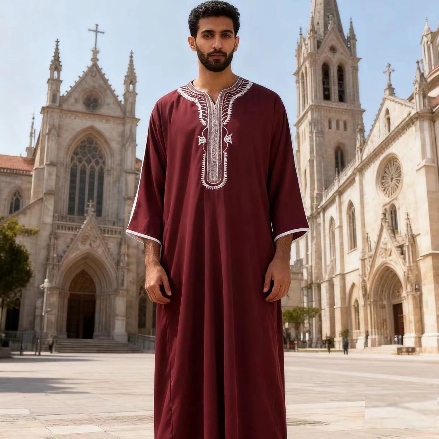 Men's Thobe —  Embroidered Moroccan Style
